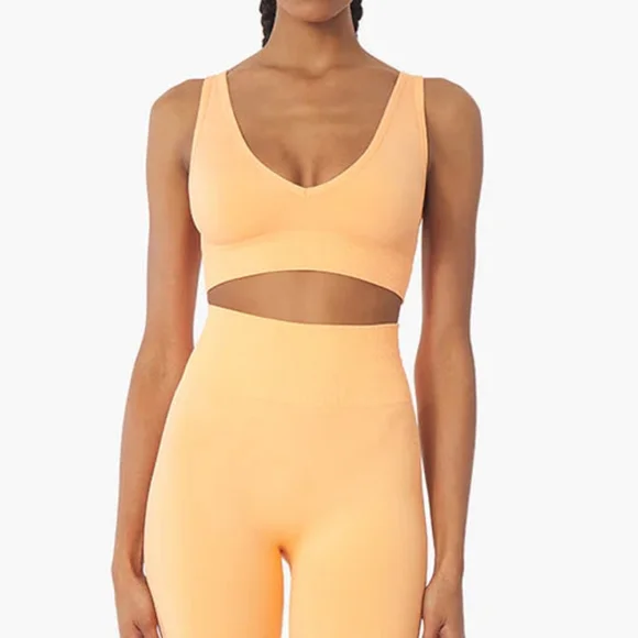 NWT WeWoreWhat Peach Cobbler Solid V-Neck Bra Top M - Picture 3 of 5